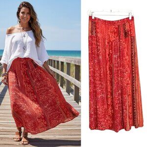 Rabbit Designs Maxi Skirt Women's Sz 12 Multicolor Boho Floral Slit panels